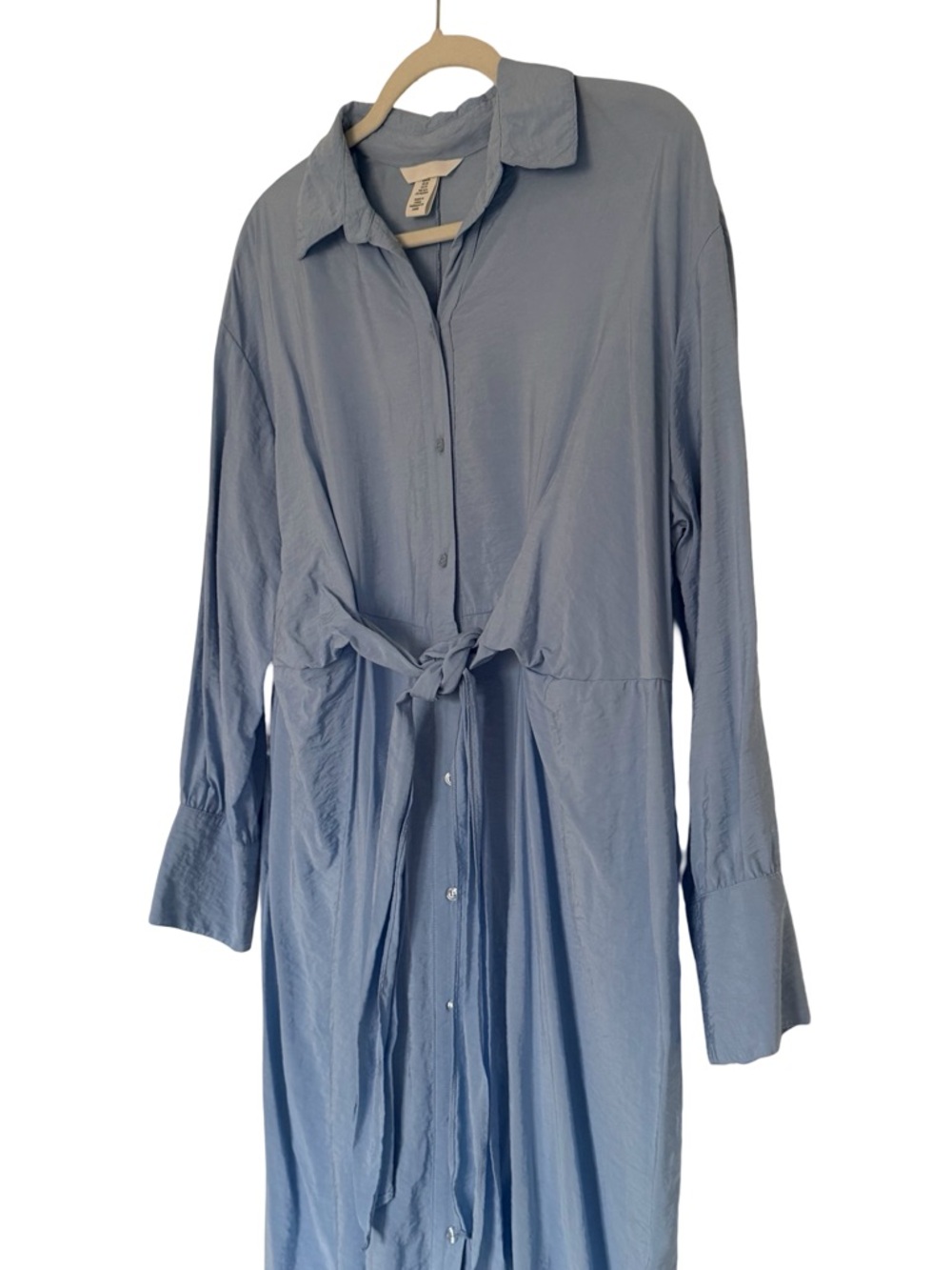 H&M Light Blue Tie Front Shirt Dress Maxi XS - Picture 4 of 7